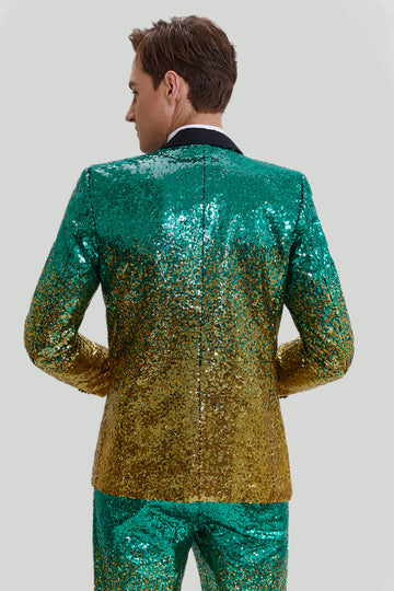 Or Vert Homme 2 Pièces Revers Crachés Paillettes Costumes